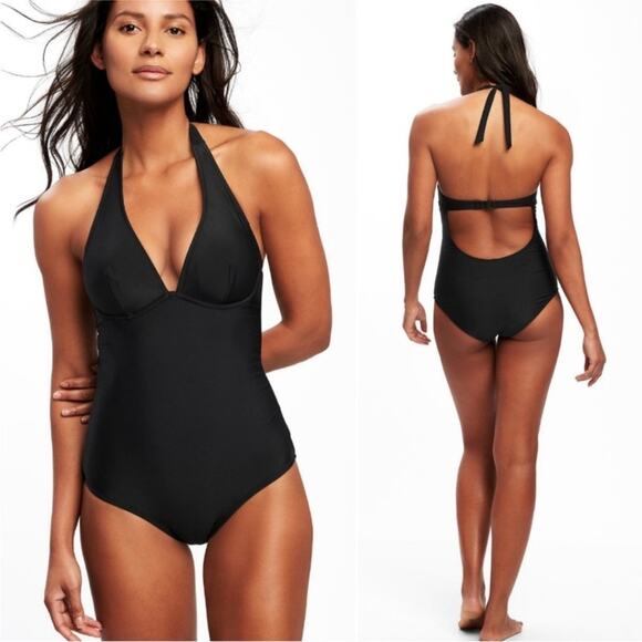 Old Navy Halter Underwire One Piece Swimsuit in Multi Stripe - Size XXL - Picture 3 of 8